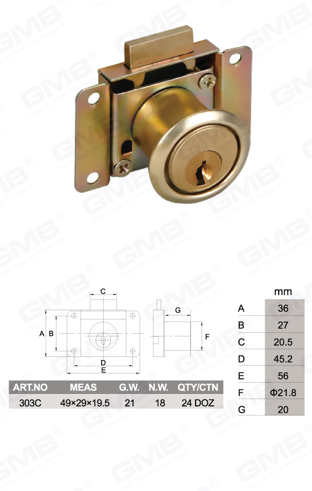 Высококачественный замок для ящика из цинкового сплава, дверца шкафа и ящик для мебели (303C) (2)