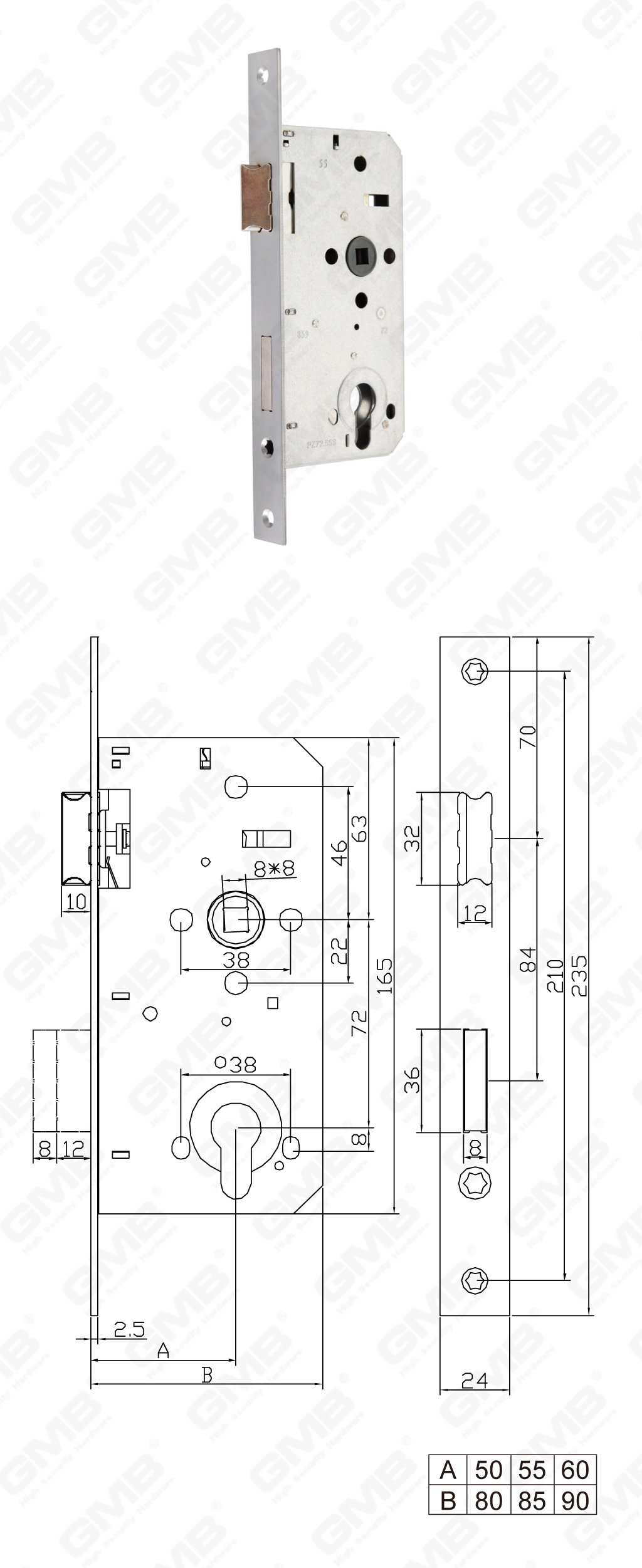 02 Замок врезной第二部分_PZ72.50S-55S-60S-98
