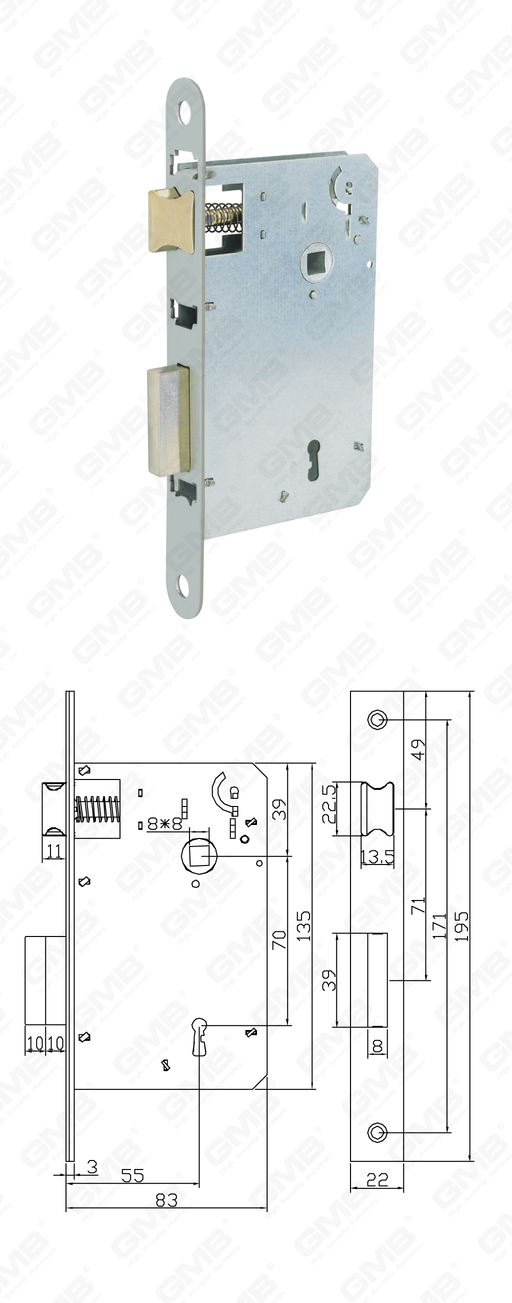 02 Замок врезной第三部分_JH1001K-90