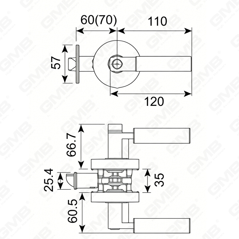 Heavy Duty Tubular Lever Door Lock Series, Zinc alloy Round Rosette Entry Door Handle Lock（B2021）